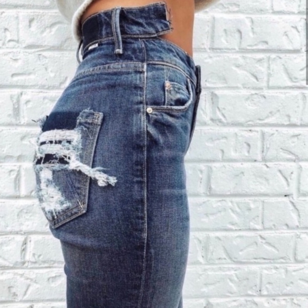 High Rise MOTHER The Dazzler Shift Distressed Skinny Jeans Medium Wash Raw Hem - Picture 8 of 16
